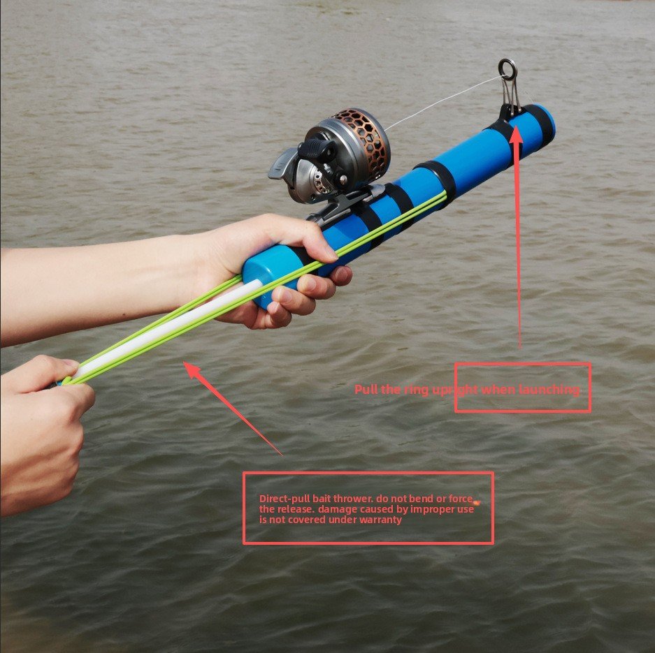 Launching fishing rod baiting device